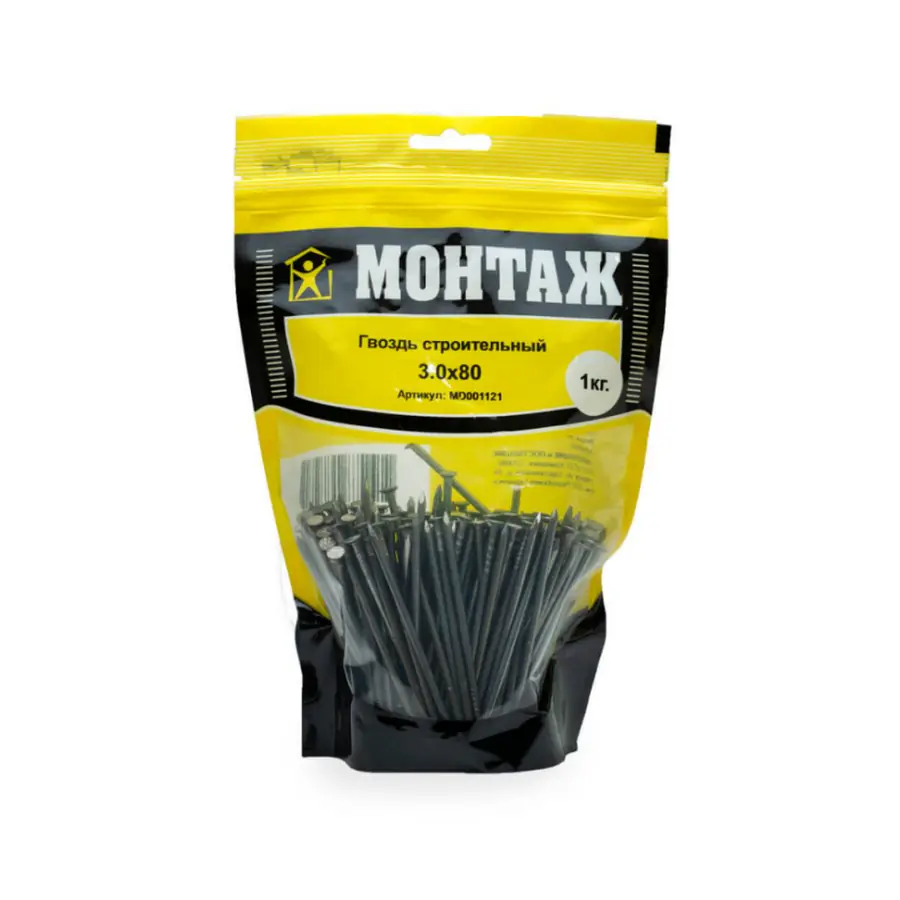 Гвозди строительные 3,0*80 дой-пак L МОНТАЖ (пакет/1кг) MD001121