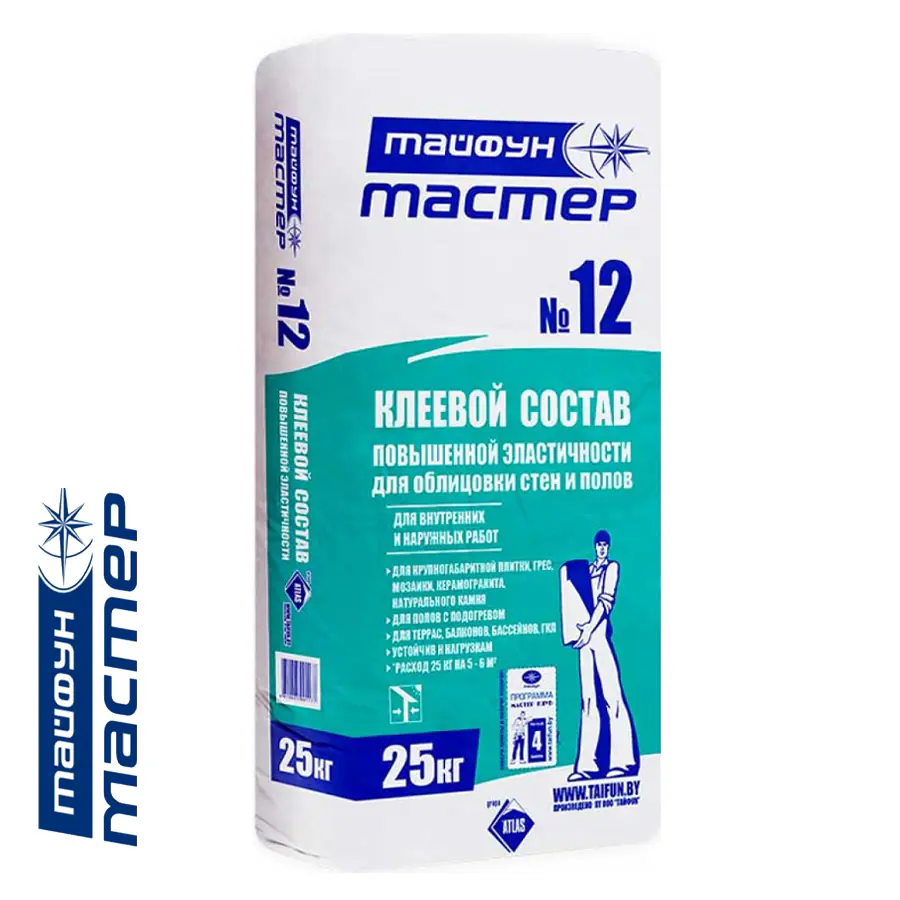 Клей для плитки Тайфун Мастер №12 повышенной эластичности 25 кг. РБ
