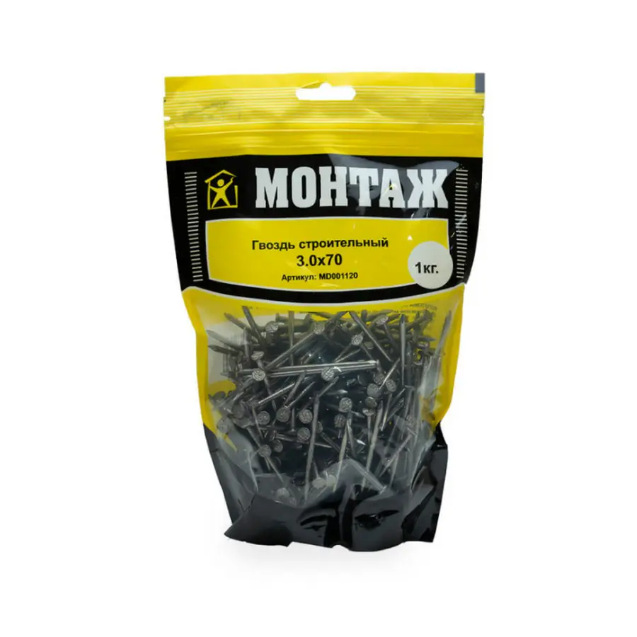 Гвозди строительные 3,0*70 дой-пак L МОНТАЖ (пакет/1кг) MD001120
